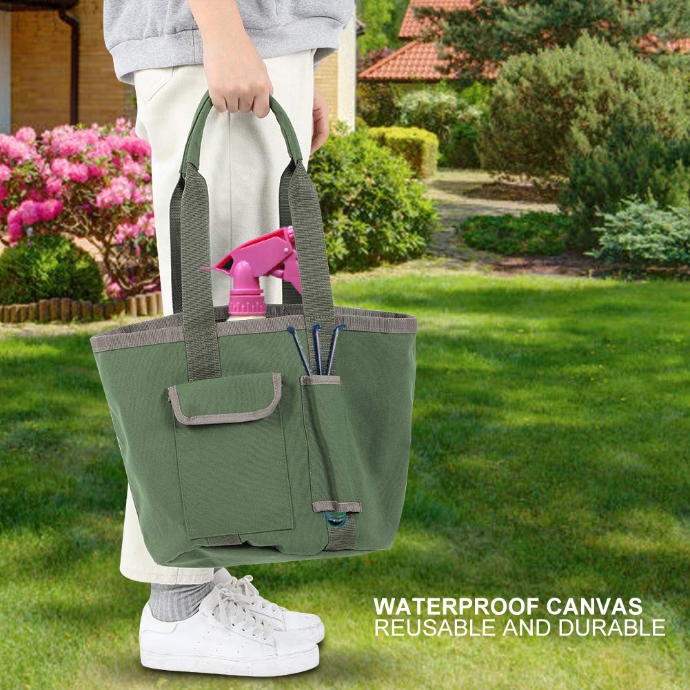 Yosoo Heavy Duty Garden Tools Storage Bag with Multiple Pockets - Waterproof Gardening Bucket Organizer for Women & Men - Portable Garden Tote for Tools, Gloves, Seeds (Green) - Perfect for Outdoor Gardening, Yard Work and Home Organization