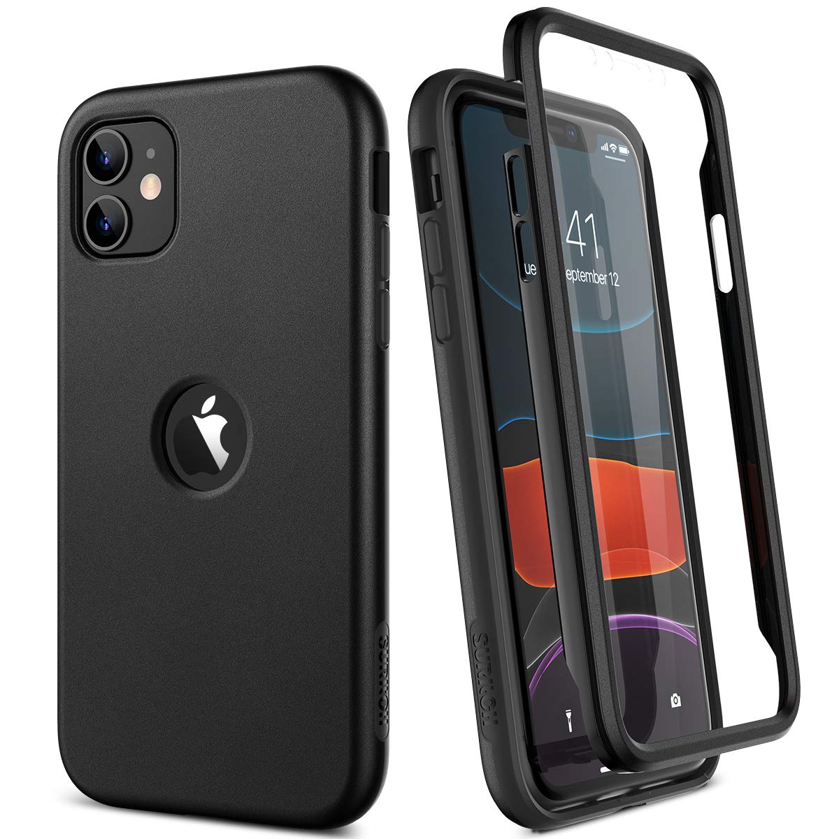 SURITCH iPhone 11 Case with Built-in Screen Protector - Wireless Charging Compatible, Shockproof Hybrid TPU Bumper Cover - Full Body Protection Rugged Case for iPhone 11 6.1 Inch (Black) | Perfect for Outdoor Activities, Work & Daily Use