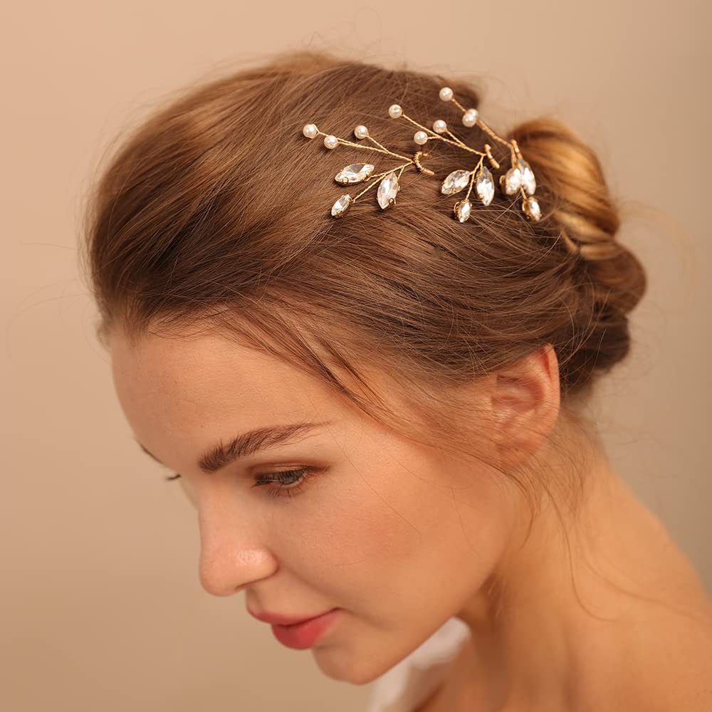 Elegant Silver Pearl Rhinestone Bridal Hair Pins - Handmade Wedding Hair Accessories for Brides & Women (3PCS Set, Gold) | Perfect for Wedding, Prom, Party & Special Occasions