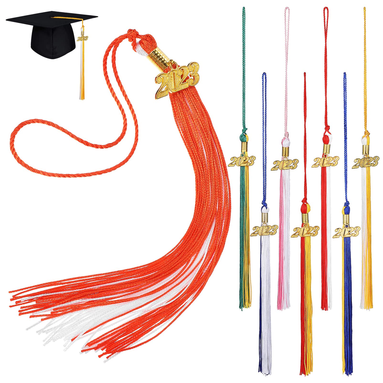 2023 Graduation Cap & Tassel Set - 8 Pack with Date Charms for High School & College Grads - Perfect for Graduation Parties, Photo Shoots & Decorations