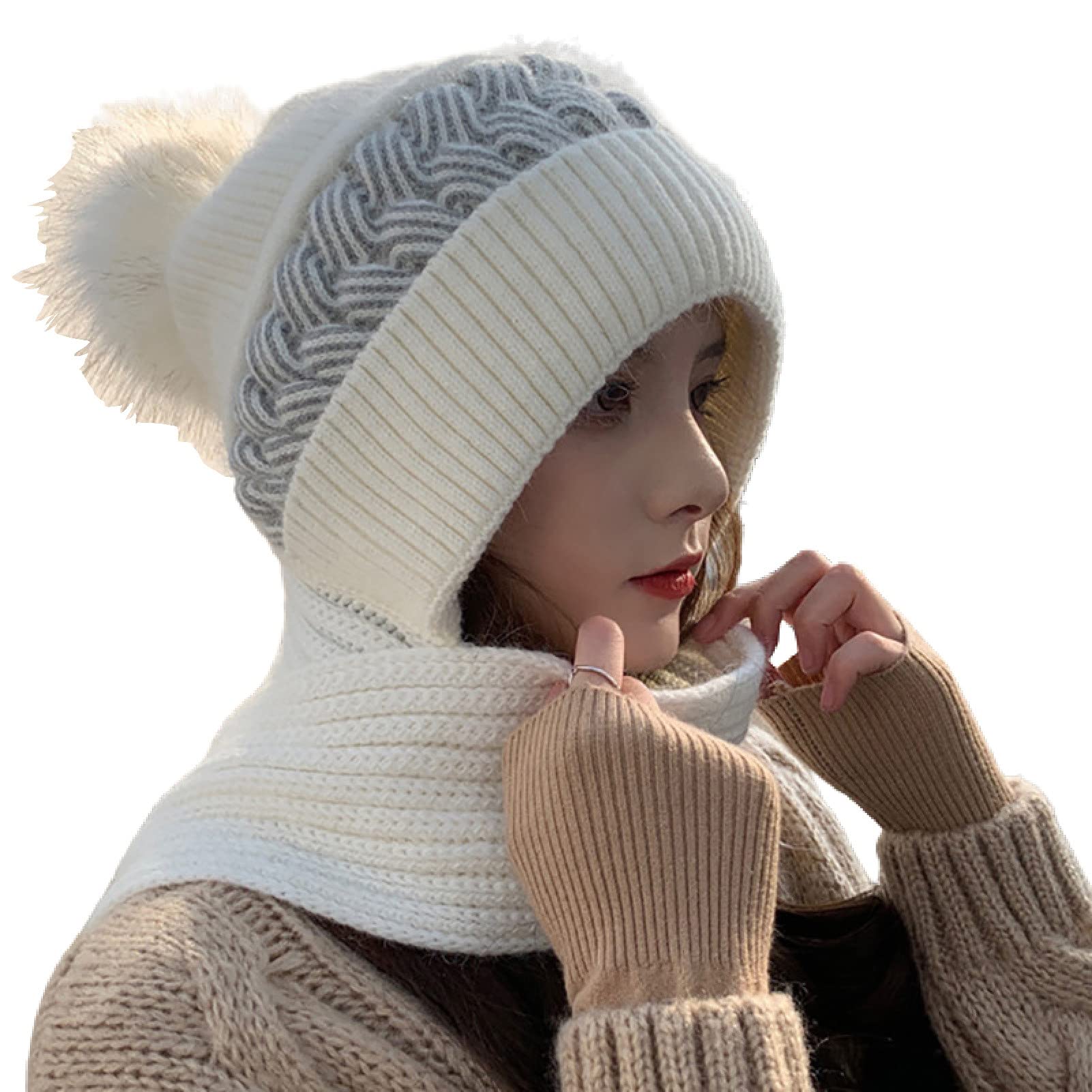 Women's Winter Scarf and Hat Set - Korean Style Knitted Beanie & Infinity Scarf for Women - Warm Twist Pattern Brimless Cap for Autumn Winter Riding, Outdoor Activities and Daily Fashion