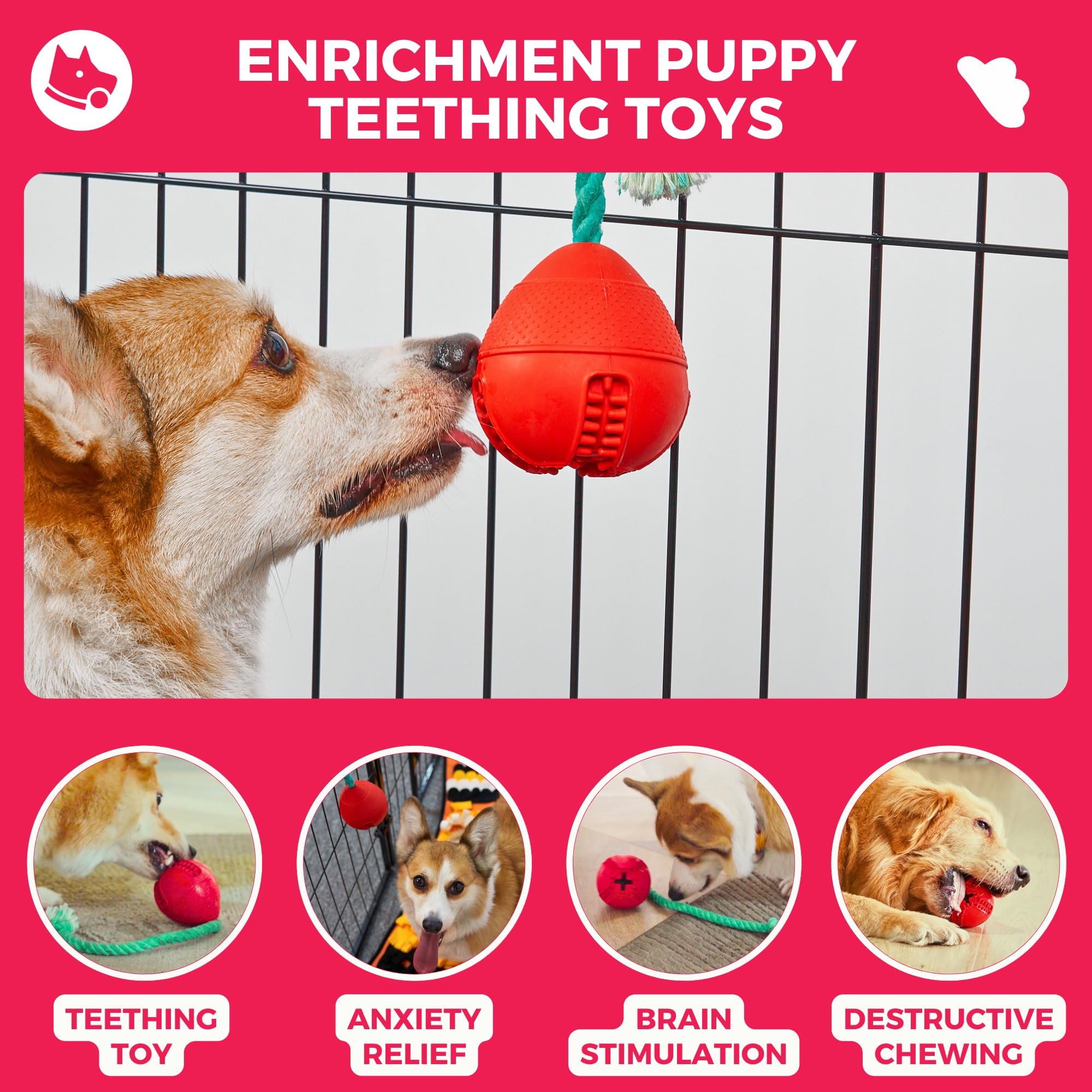 Fossa Interactive Dog Toys for Puppies – Crate Training Aid, Puzzle Treat Dispenser with Rope – Multifunctional Chew Toy for Anxiety Relief, Teeth Cleaning & Boredom Reduction – Perfect for Indoor Play, Training & Mental Stimulation
