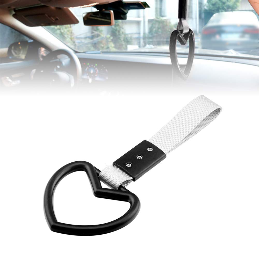 Car Rear Bumper Warning Ring Heart-Shaped Decorative Loops - Black Car Handle Strap Charm for Interior & Exterior Decoration - Perfect for Cars, SUVs, and Trucks