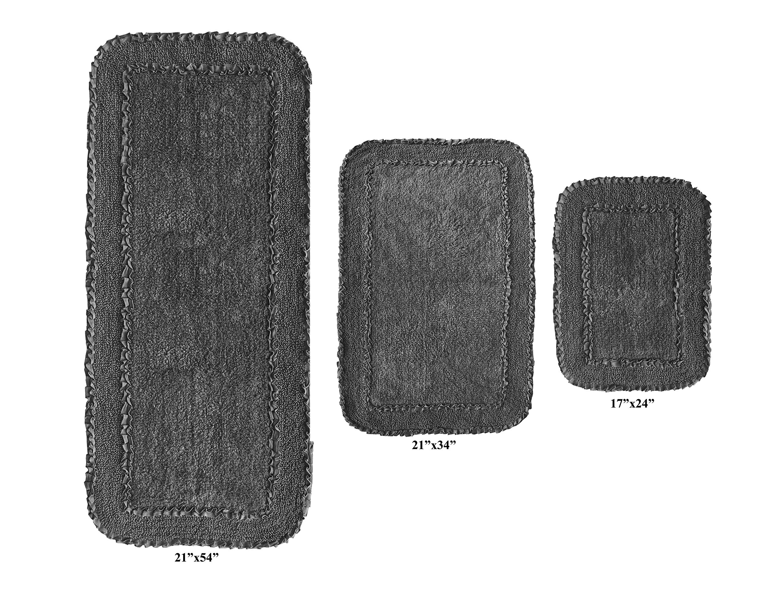 Premium 100% Cotton Bathroom Rugs Set - Ultra Soft, Absorbent & Washable Non-Slip Bath Mat with Runner - 3 Piece Gray Collection for Bathroom, Kitchen & Bedroom Floor Protection