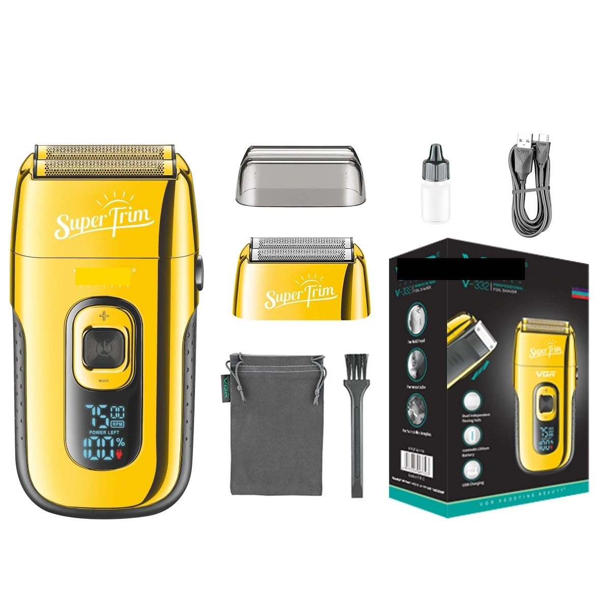 Professional V-G-R Electric Razor & Beard Trimmer for Men - Rechargeable Cordless Hair Clipper, Precision Shaving Machine with Reciprocating Blades (Silver with Box) - Perfect for Home Grooming, Travel & Barbershop Use