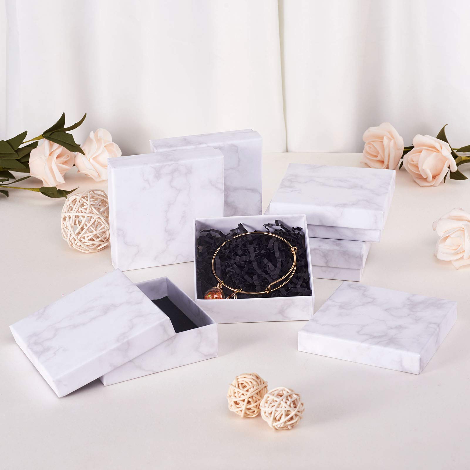 KISSITTY 18pcs White Jewelry Gift Boxes 3.6x3.6in - Perfect for Bracelets & Rings