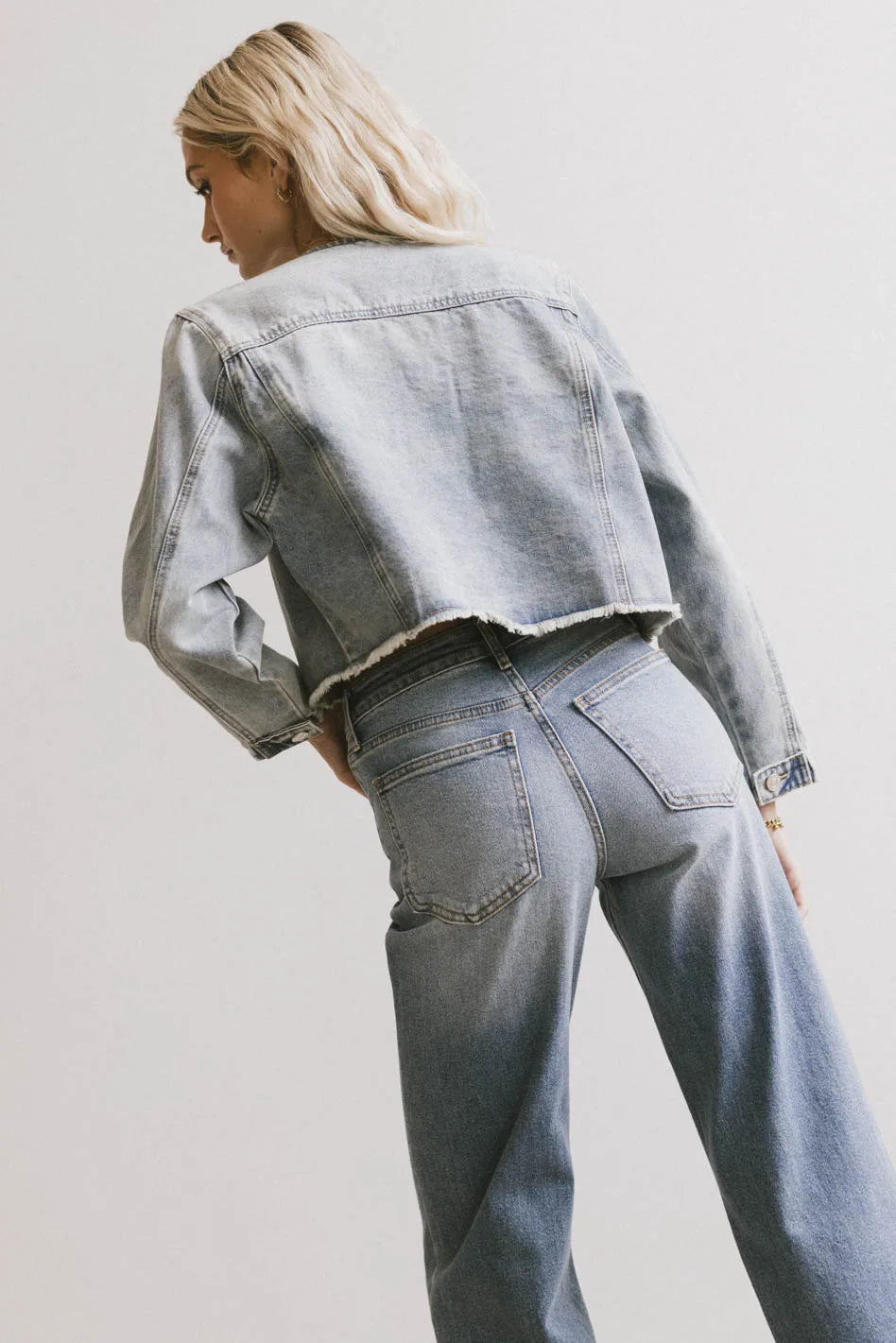 Marlowe Cropped Denim Jacket for Women - Vintage Distressed Light Wash Denim Shirt - Perfect for Spring, Fall & Casual Outfits
