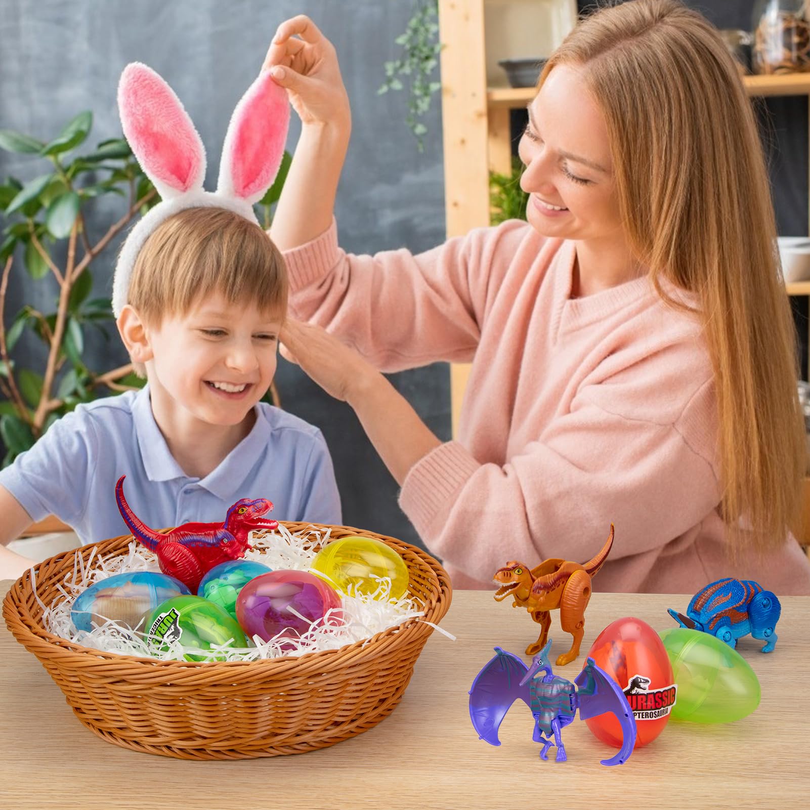 8 Pack Easter Hatching Dinosaur Eggs - Jumbo Deformable Transforming Dinosaur Toys Inside - Plastic Surprise Eggs for Easter Basket Stuffers, Egg Hunt Party Favors & Classroom Prizes - Perfect for Easter Celebrations, Kids' Parties and Educational Play