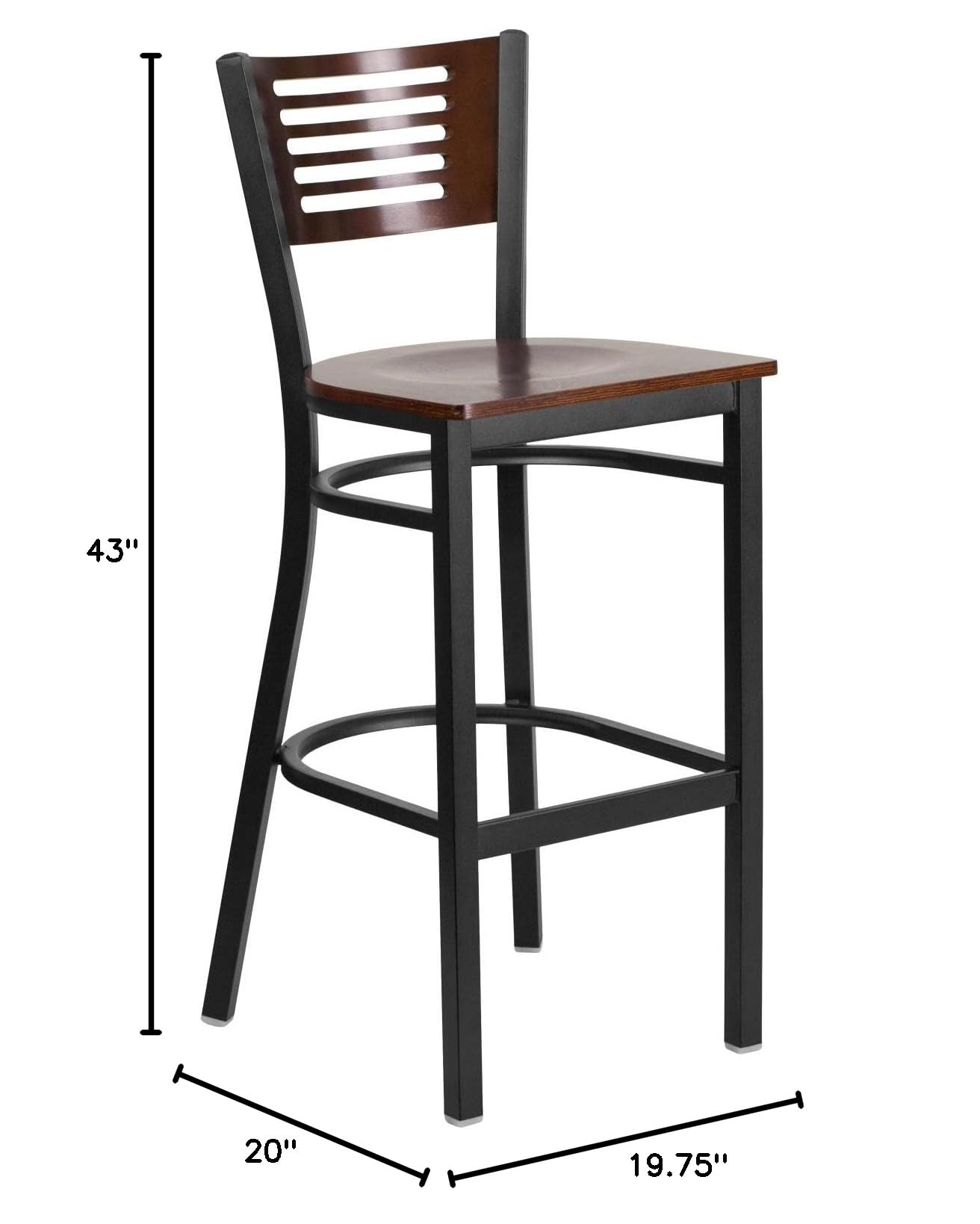 Flash Furniture HERCULES Series Black Slat Back Metal Bar Stool with Walnut Wood Seat - 24