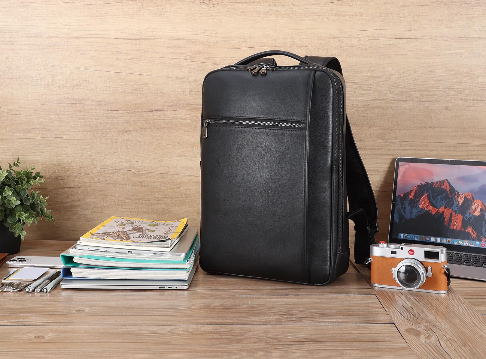 Slim Genuine Leather Business Backpack for 15.6