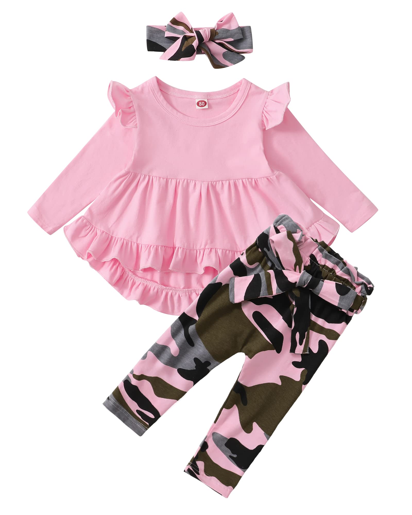 Kucnuzki Baby Girl Clothes Set - Toddler Ruffle Sleeve Shirt & Floral Pants Outfit for Fall Winter | Cute Casual Wear for Playdates, Photos & Holidays