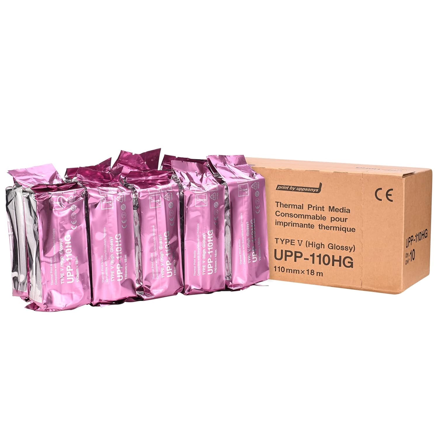 Upp-110hg Compatible High Gloss Ultrasound Thermal Paper - 10 Rolls Printer Film for Medical Imaging & Diagnostic Use