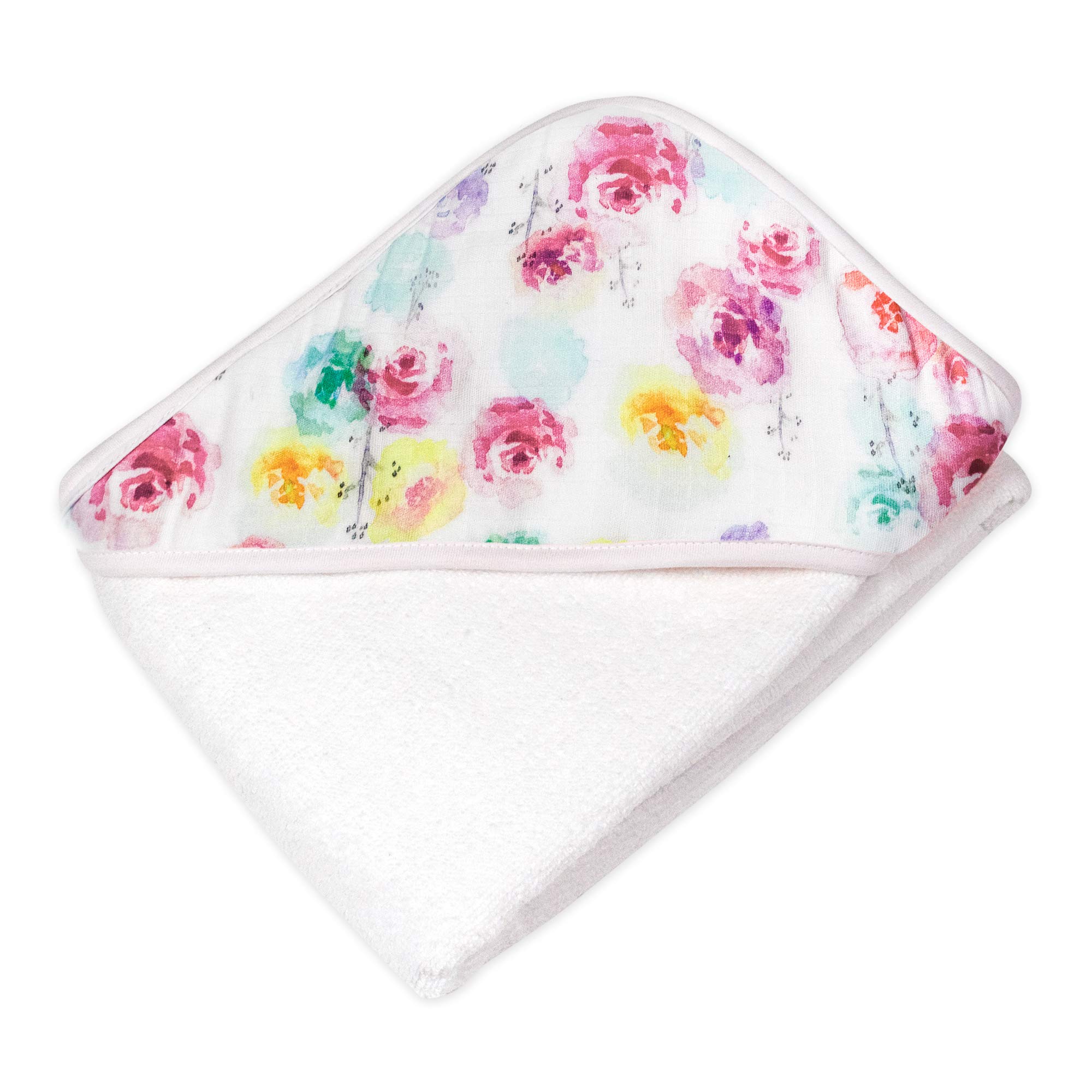 HonestBaby Unisex Baby 2-Pack Organic Cotton Hooded Towels & Bandana Set - Soft Rose Blossom Print - One Size Fits All - Perfect for Bath Time, Swimming & Newborn Photo Shoots