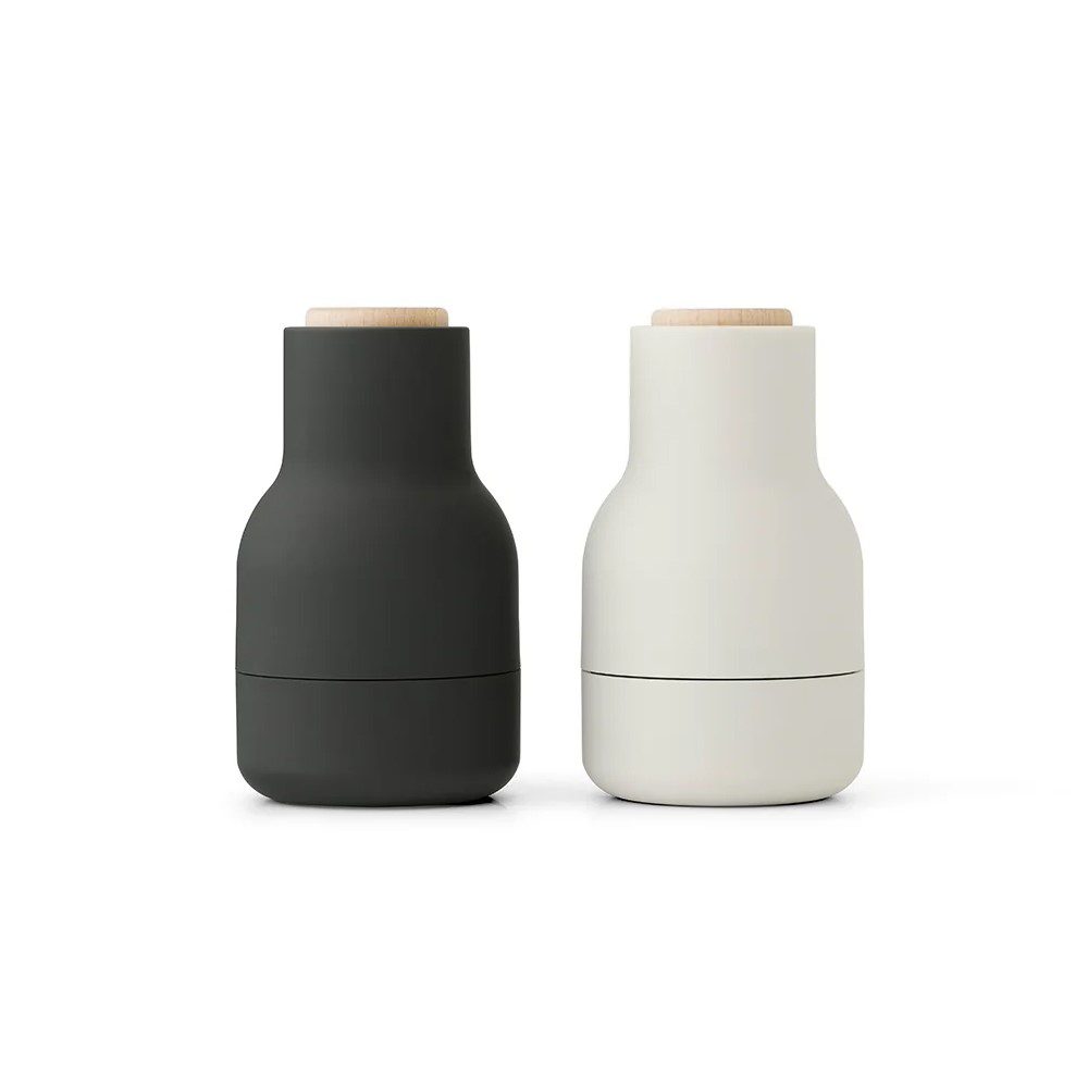 Premium AUDO CPH Salt and Pepper Grinder Set - Adjustable Ceramic Mill, Compact Ash/Carbon Design with Beech Wood Lid - Perfect for Kitchen, Dining Table & Gift Giving