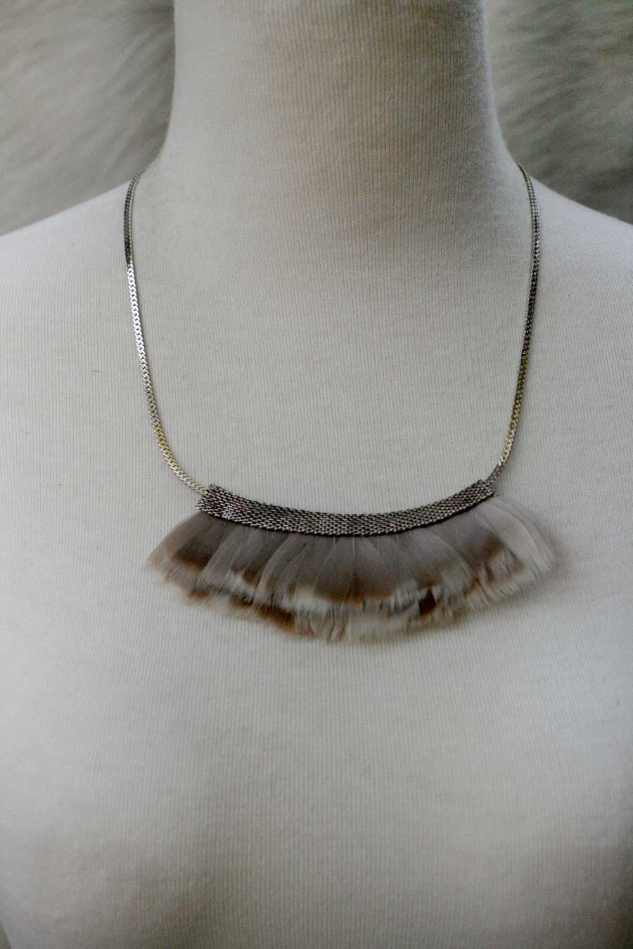 Elegant Mesh Feather Bib Statement Necklace for Women - Grey | Boho Chic Jewelry for Parties, Weddings & Special Occasions