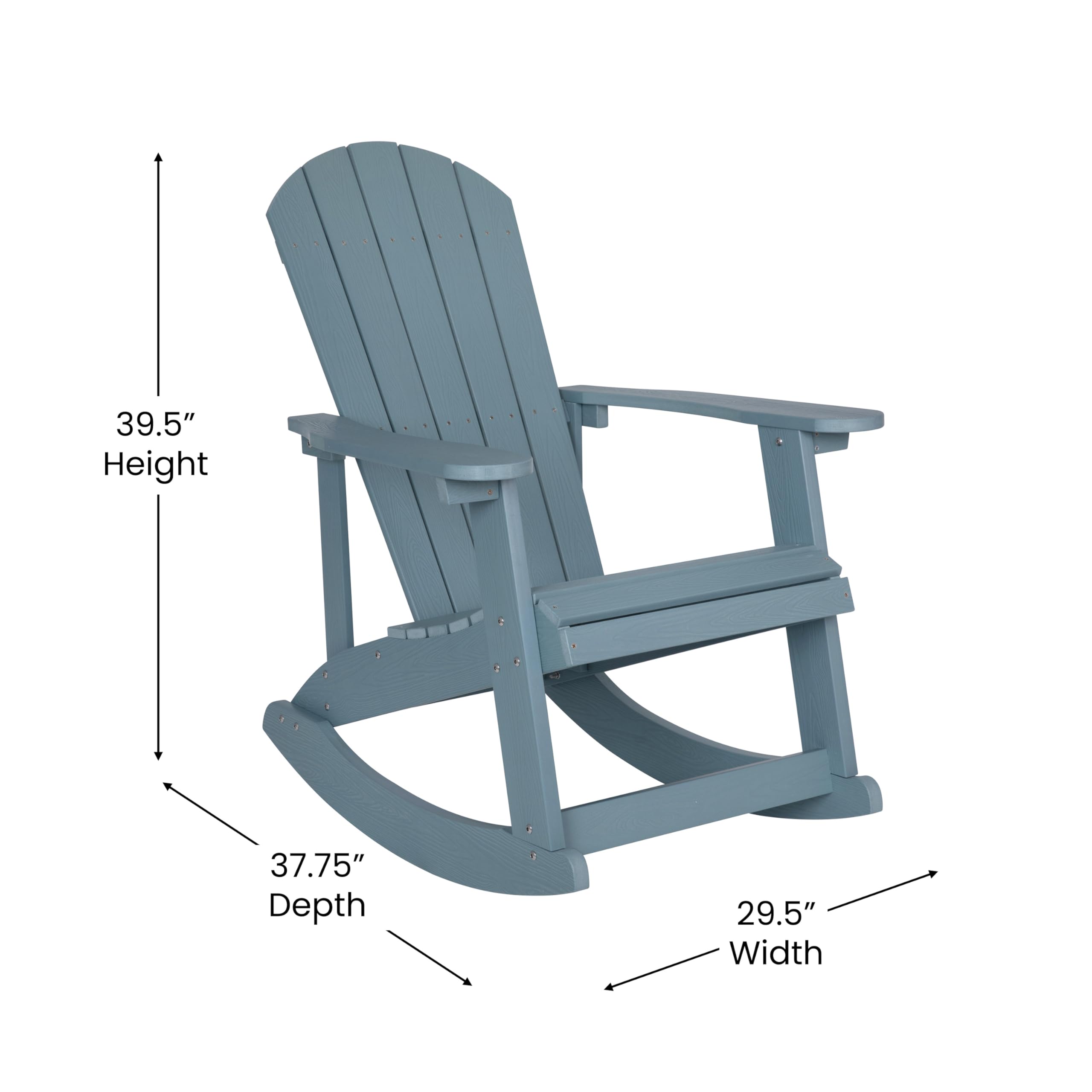 Flash Furniture Savannah Poly Resin Wood Adirondack Rocking Chair Set of 2 - All-Weather Sea Foam Polystyrene - Stainless Steel Hardware - Perfect for Patio, Garden & Poolside Relaxation