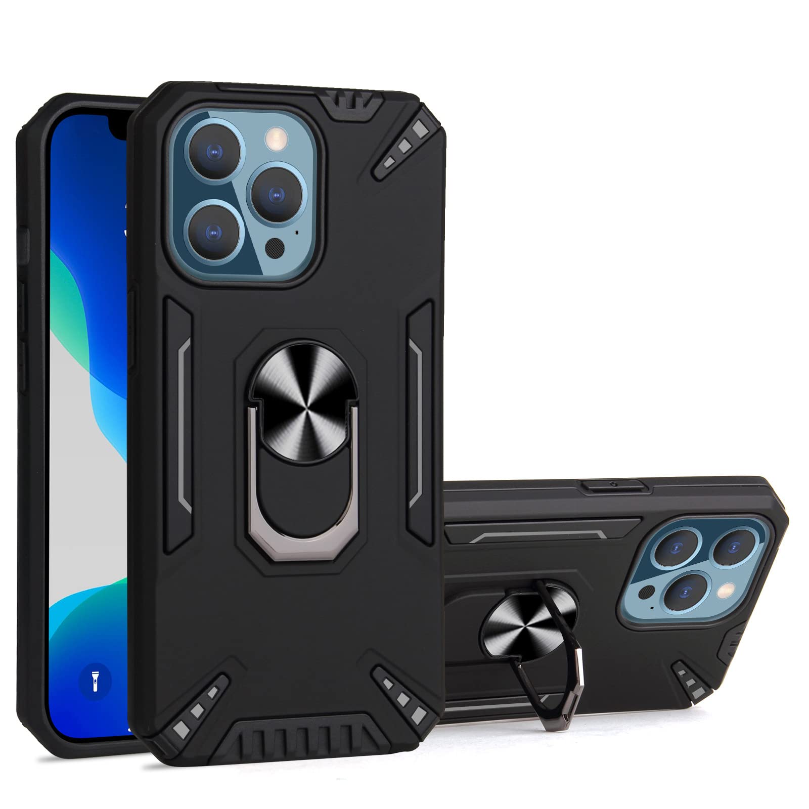 Magnetic Kickstand Case for iPhone 13 Pro Max/12 - 360° Rotating Ring, Heavy Duty TPU & Polycarbonate Protection - Perfect for Car Mounting, Hands-Free Viewing & Daily Drop Protection