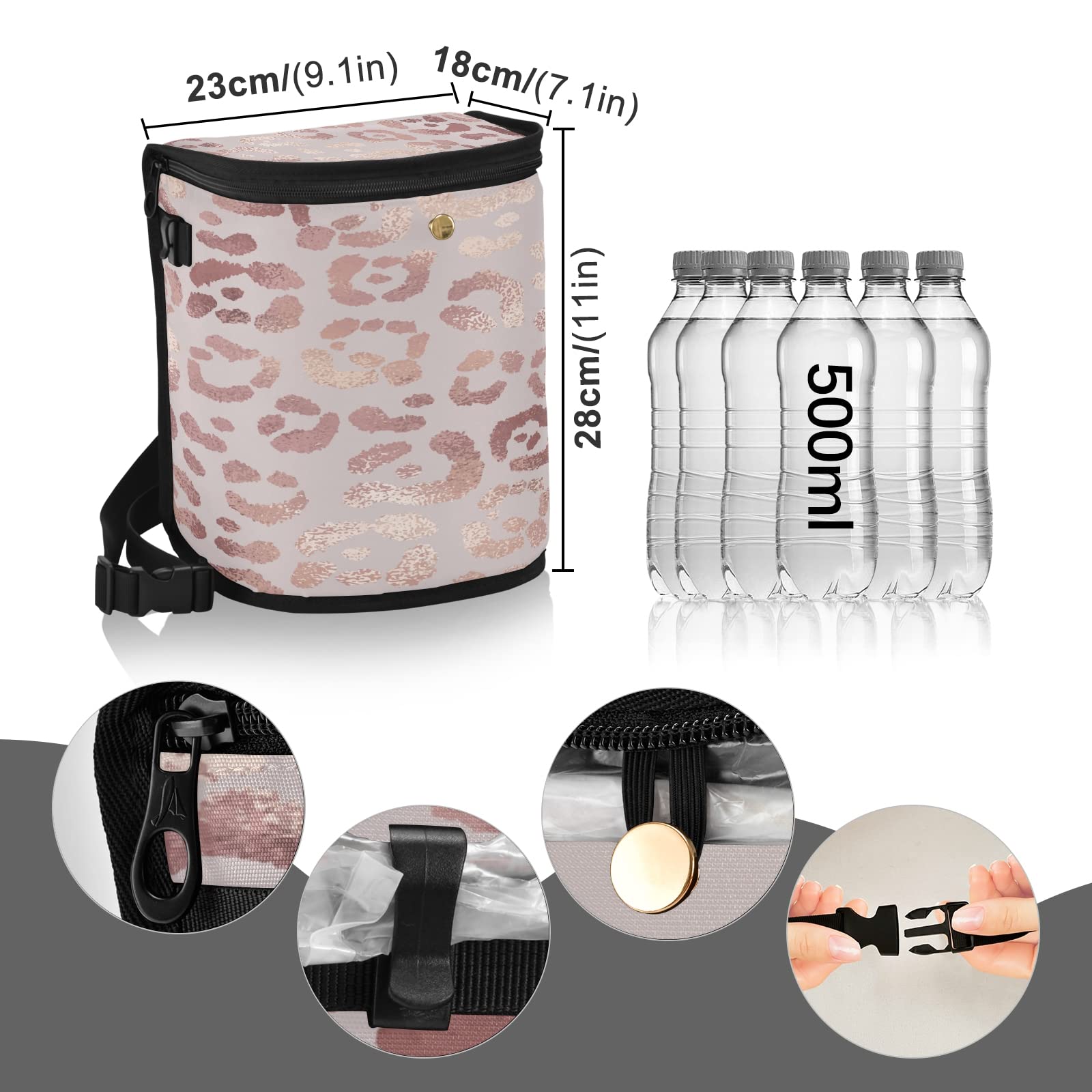 Senya Leopard Print Car Trash Can - Leak-Proof Hanging Car Garbage Bin with Cheetah Rose Gold Design, Interior Car Organizer Accessory for Sedans, SUVs & Road Trips