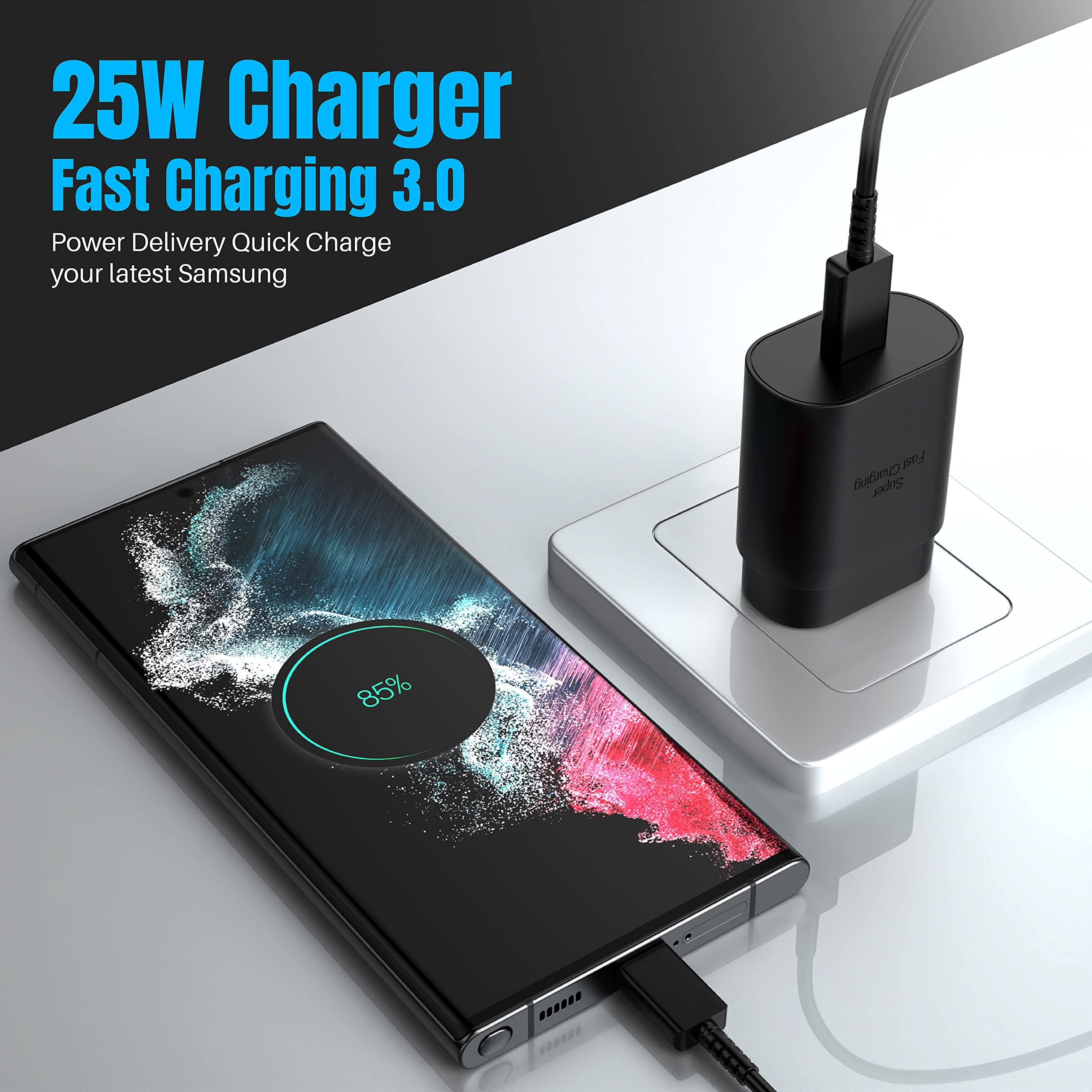 25W Super Fast USB C Charger Block & 6ft+10ft Cables - Compatible with Samsung Galaxy S25/S24 Ultra/S24+/S23/S22/S21/Z Fold 3/4/5 & iPhone 16/15 - 2 Pack - Perfect for Home, Office & Travel Charging