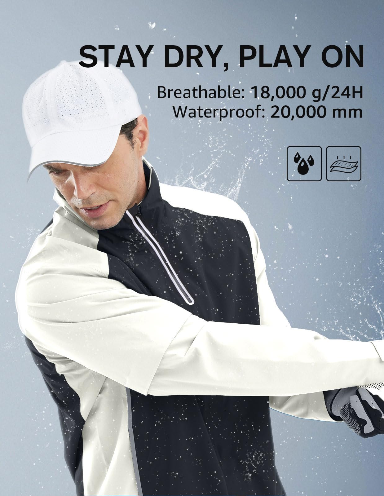 Waterproof Golf Rain Jacket for Men - 20K Performance Lightweight Windbreaker for Golf, Hiking & Outdoor Sports - Stay Dry in All Weather Conditions