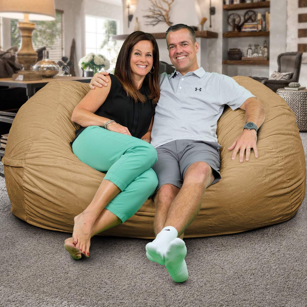 ULTIMATE SACK Lounger Bean Bag Chair for Adults - Oversized Comfy Bean Bag Couch & Lounge Sofa Loveseat Furniture with Camel Fur | Perfect for Living Room, Bedroom, Game Room & Dorm Relaxation