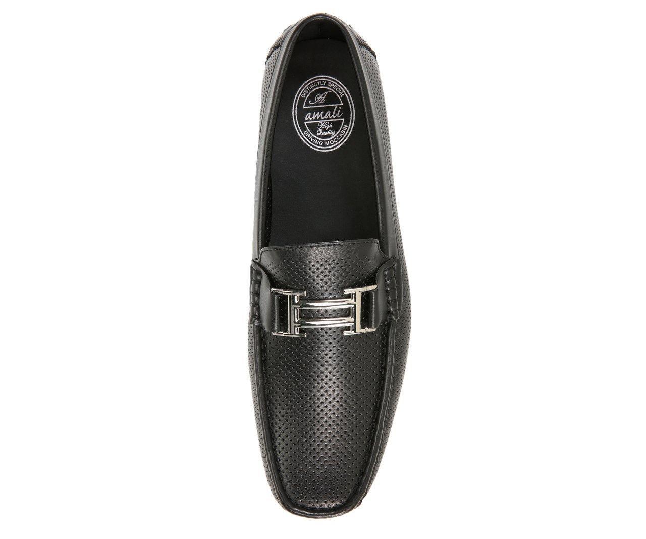 Men's Black Perforated Smooth Leather Driving Moccasin Loafers - Comfortable Slip-On Shoes for Casual Wear & Business Attire