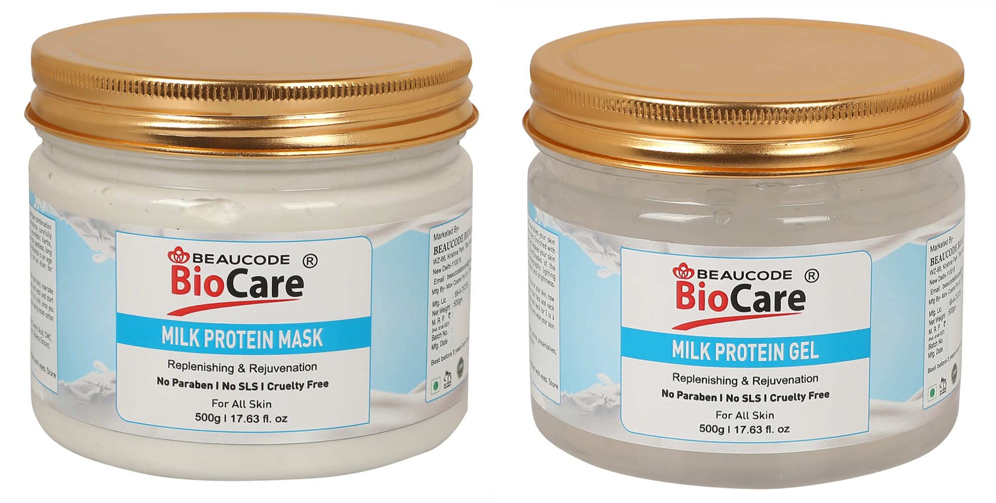 BEAUCODE BioCare Milk Protein Face & Body Mask with Gel - 2 Pack (500g) for Hydrating & Nourishing Skin - Perfect for Spa Day & At-Home Skincare Routine