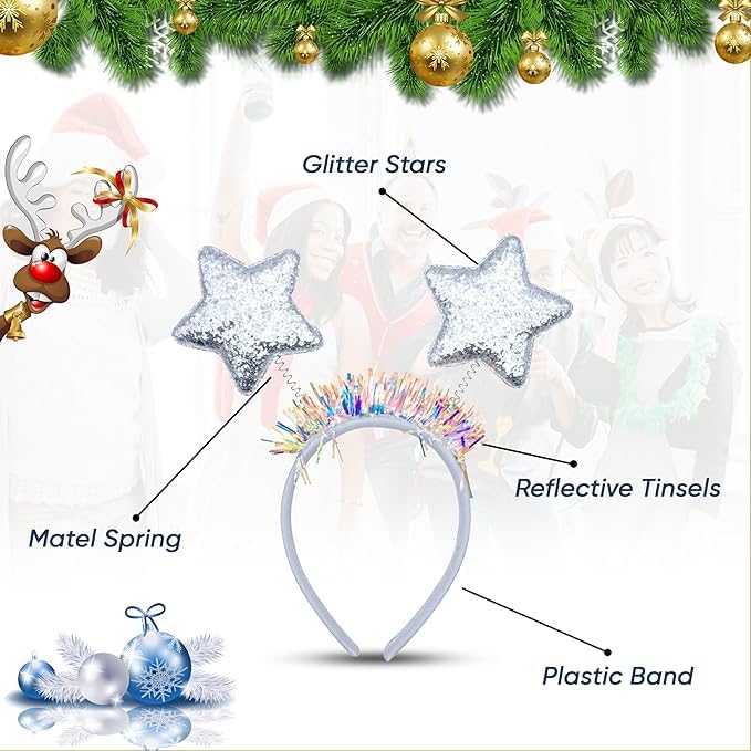 Sparkly Christmas Star Headband for Kids - Festive Xmas Party Hair Accessories, Holiday Costume & Party Favors - Perfect for Christmas Celebrations, School Plays & Themed Events
