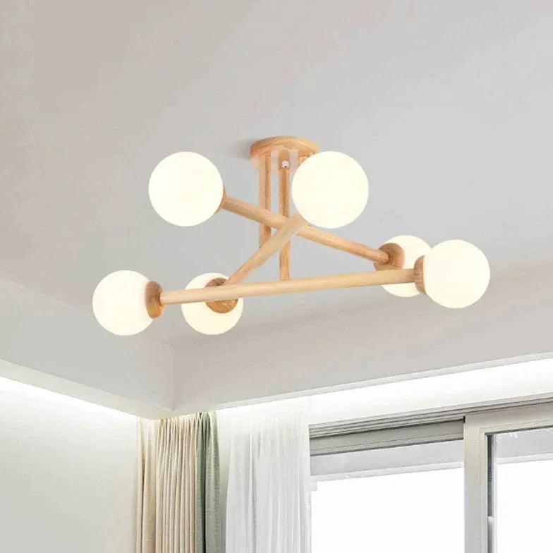 Modern Triangle Interlacing Wooden Flush Ceiling Light Fixture for Bedroom - Stylish Ambient Lighting for Home Decor, Living Room & Dining Area
