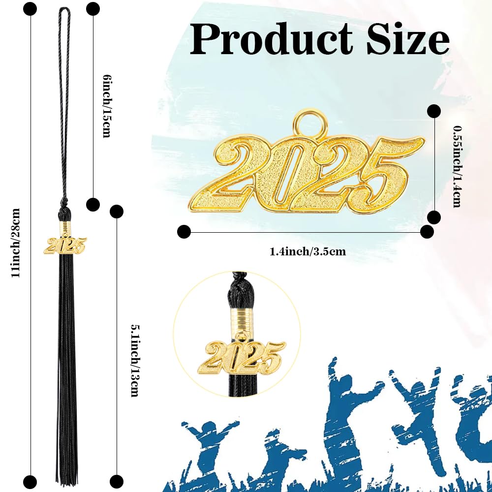 2025 Graduation Tassel with Gold Charms - Black Cap Tassel for High School & College Graduation Ceremonies - Perfect Graduation Accessory for 2025 Graduates - Commencement, Diploma, and Graduation Party Decor