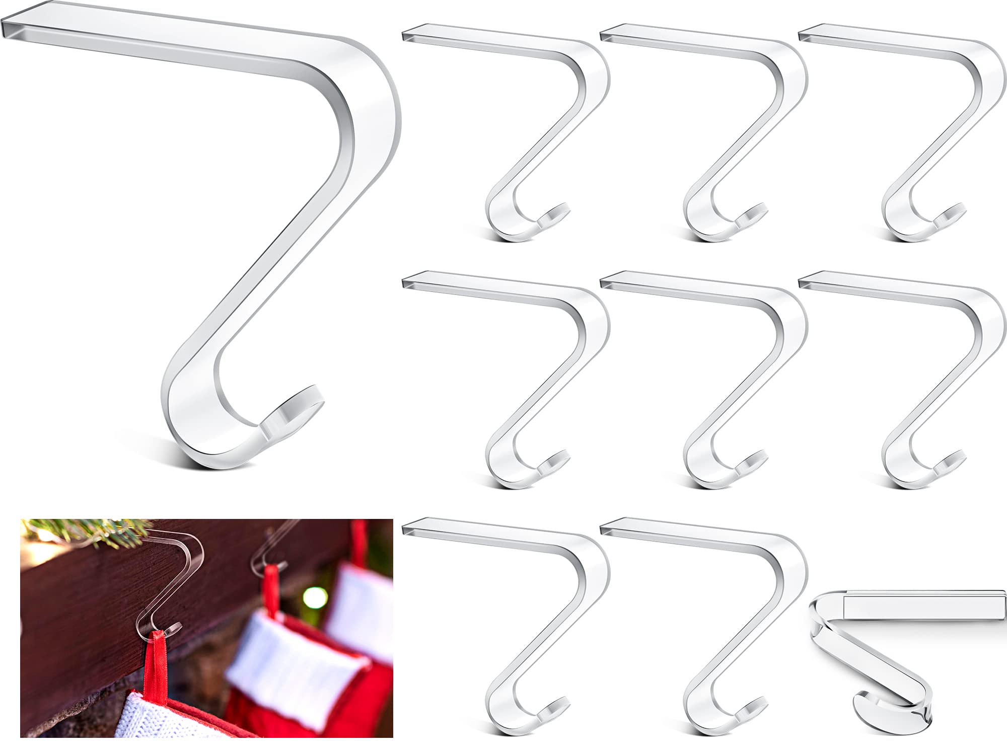 12-Piece Christmas Stocking Holder Set - Mini Acrylic Stocking Hangers with Silicone Glue for Fireplace Mantel, Staircase - Holiday Decorations for Xmas Tree, Home, Office & Gift Wrapping