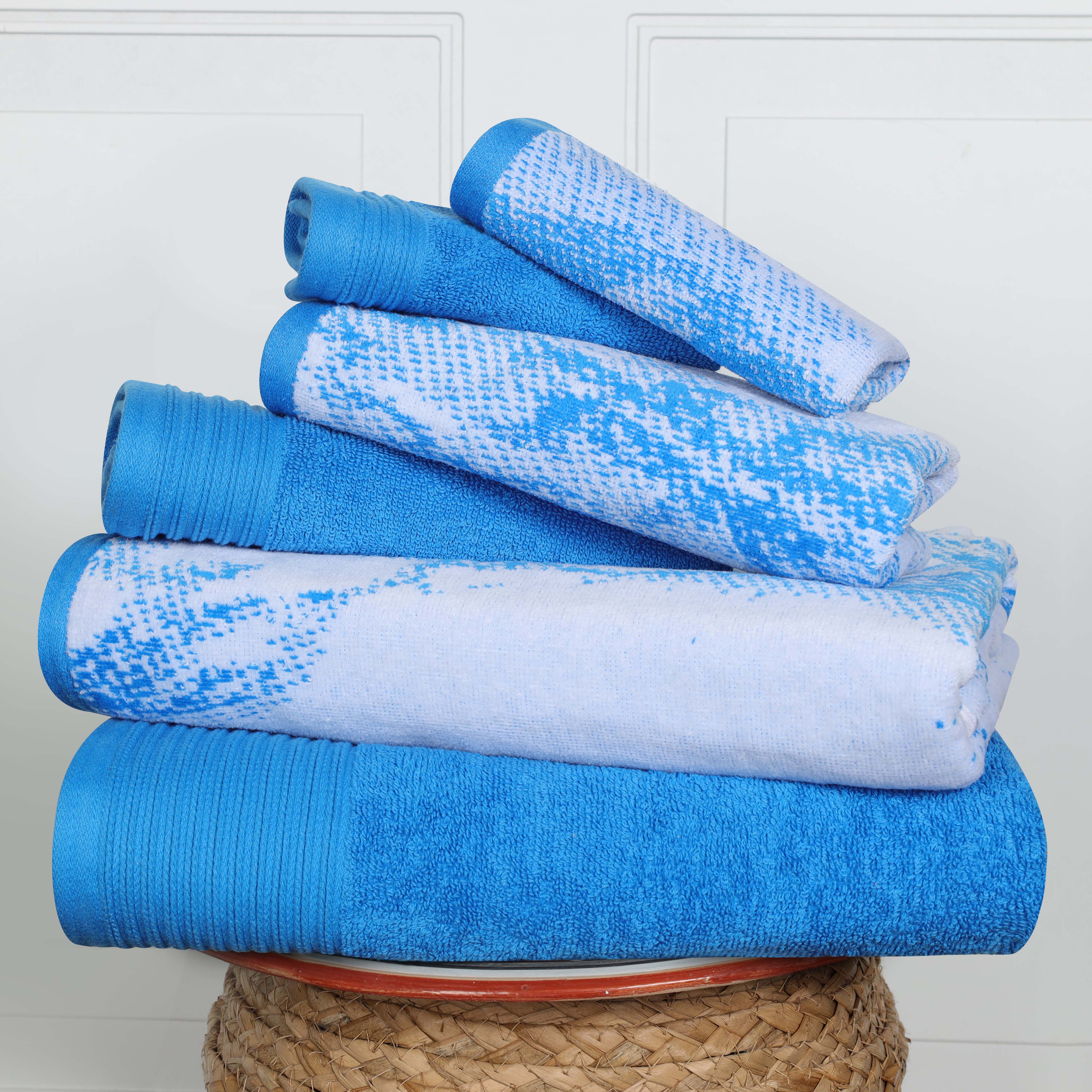 Premium 6-Piece Cotton Quick-Drying Towel Set - Solid & Marble Patterns for Bath, Gym, Beach, and Spa | Ultra Absorbent & Soft Bath Towels