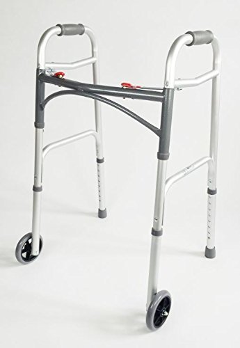 Lightweight Folding Walker with Wheels - Adjustable Height Mobility Aid for Seniors & Adults - Indoor/Outdoor Use for Stability & Support