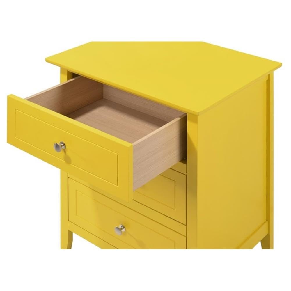Glory Furniture Daniel 3-Drawer Nightstand in Yellow - Modern Bedside Table for Bedroom, Guest Room & Nursery