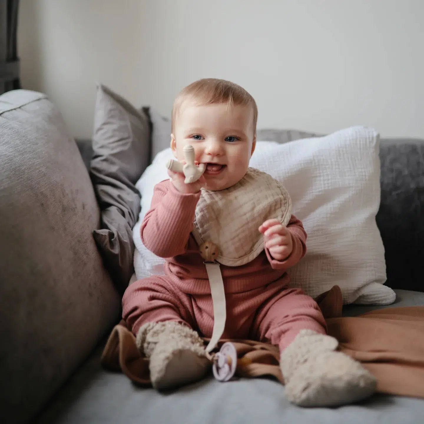 Mushie Lamb Figurine Teether - Natural Rubber Baby Teething Toy for Soothing Gums | Safe & BPA-Free for Infants | Perfect for On-the-Go, Nursery, and Travel Use