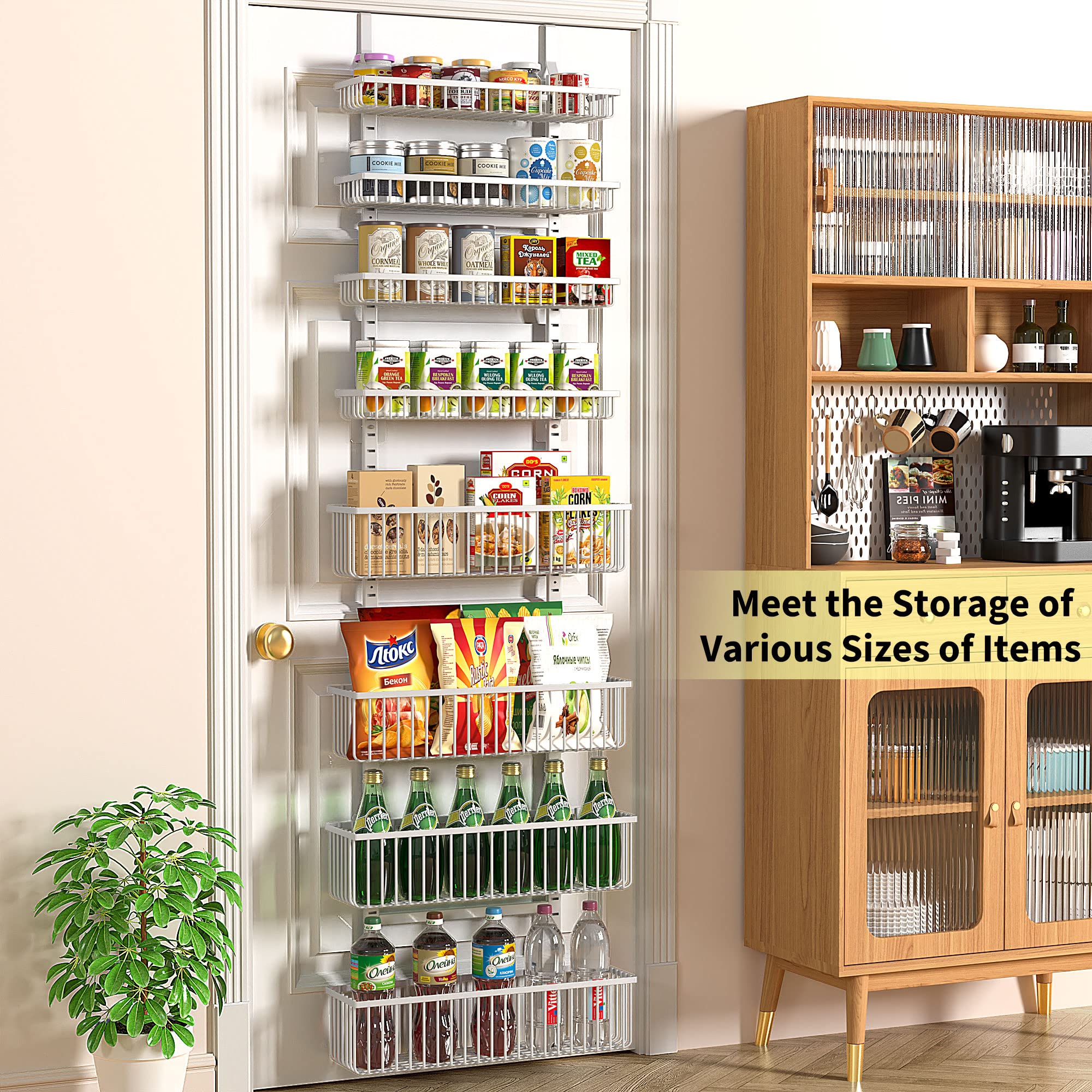 Moforoco White Over The Door Pantry Organizer - Metal Hanging Spice Rack Shelves for Kitchen & Laundry Room Storage - Space Saving Door Mounted Seasoning Shelves - Perfect for Pantry Organization & House Essentials - Ideal for Small Kitchens, Apartments, and Closet Storage