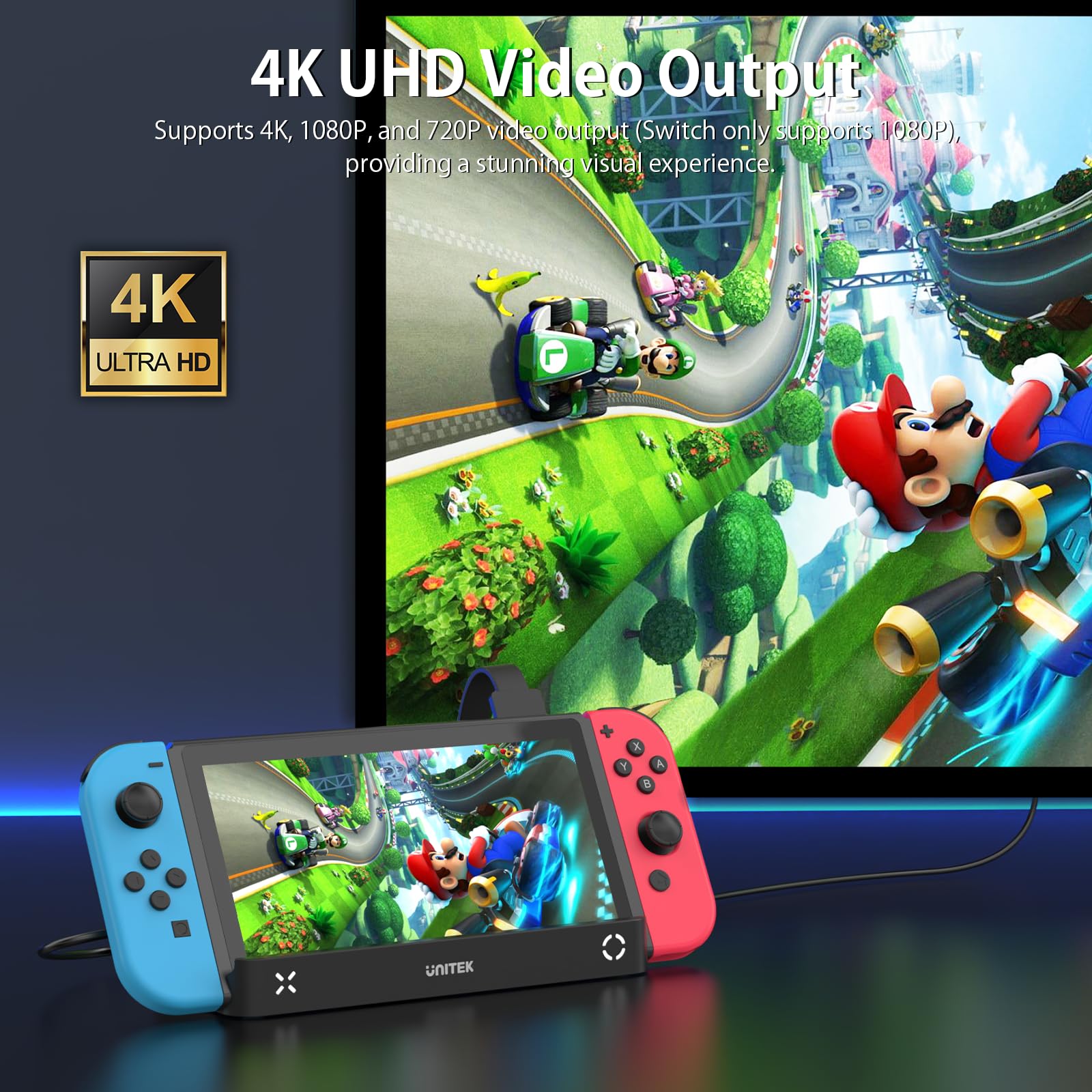 Unitek Switch Dock Station - 4K HDMI/USB 3.0/USB-C Charging Ports, Portable Nintendo Switch Dock Replacement with 4 Game Card Slots | Perfect for Travel, Home Gaming & Multiplayer Sessions