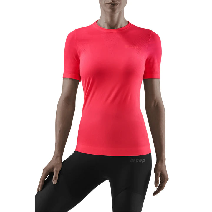 CEP Women's Run Ultralight Short Sleeve Shirt - Breathable Moisture-Wicking Running Top in Pink | Perfect for Jogging, Gym Workouts & Outdoor Activities