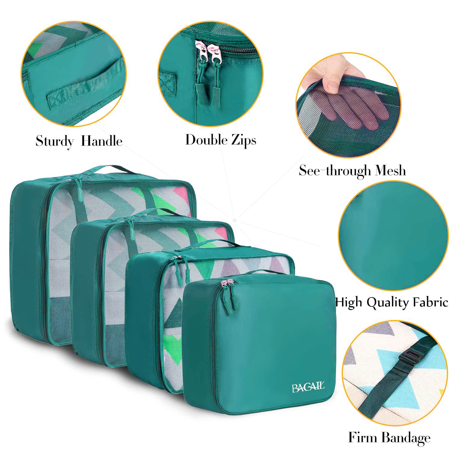 BAGAIL 8-Piece Packing Cubes Set - Travel Luggage Organizers for Suitcases, Carry-Ons & Backpacks (Aqua Blue) - Perfect for Business Trips, Vacations & Weekend Getaways