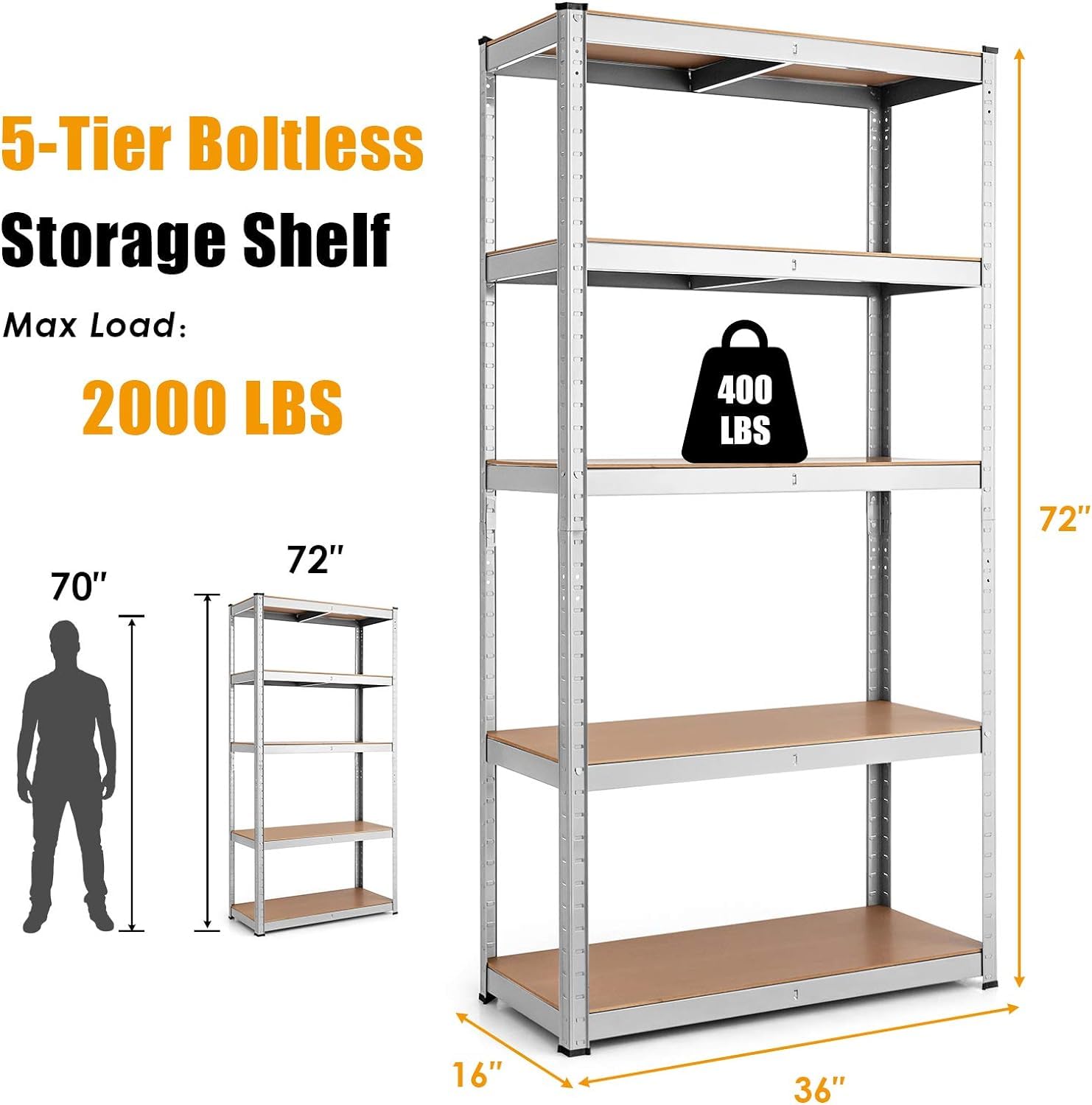 ERGOMASTER 5-Tier Heavy Duty Steel Shelving Unit - 72