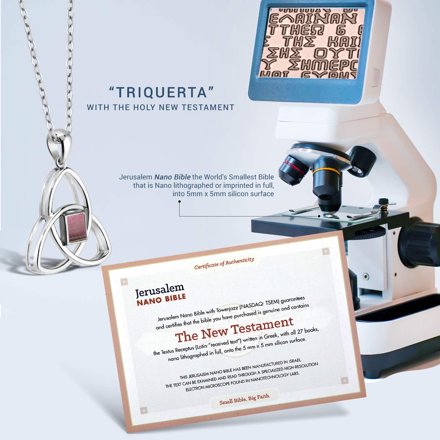 Gem Stone King Keren Hanan New Testament Triquetra Jerusalem Nano Bible 925 Sterling Silver Pendant Necklace with 18
