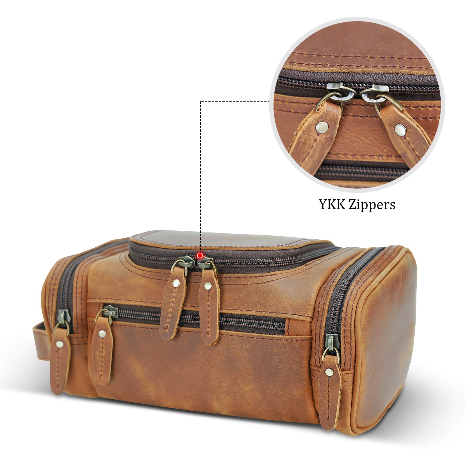 Premium Full Grain Leather Toiletry Bag for Men - Travel Shaving Kit & Dopp Kit with YKK Zippers - Ideal for Business Trips, Gym & Vacation Essentials Organization