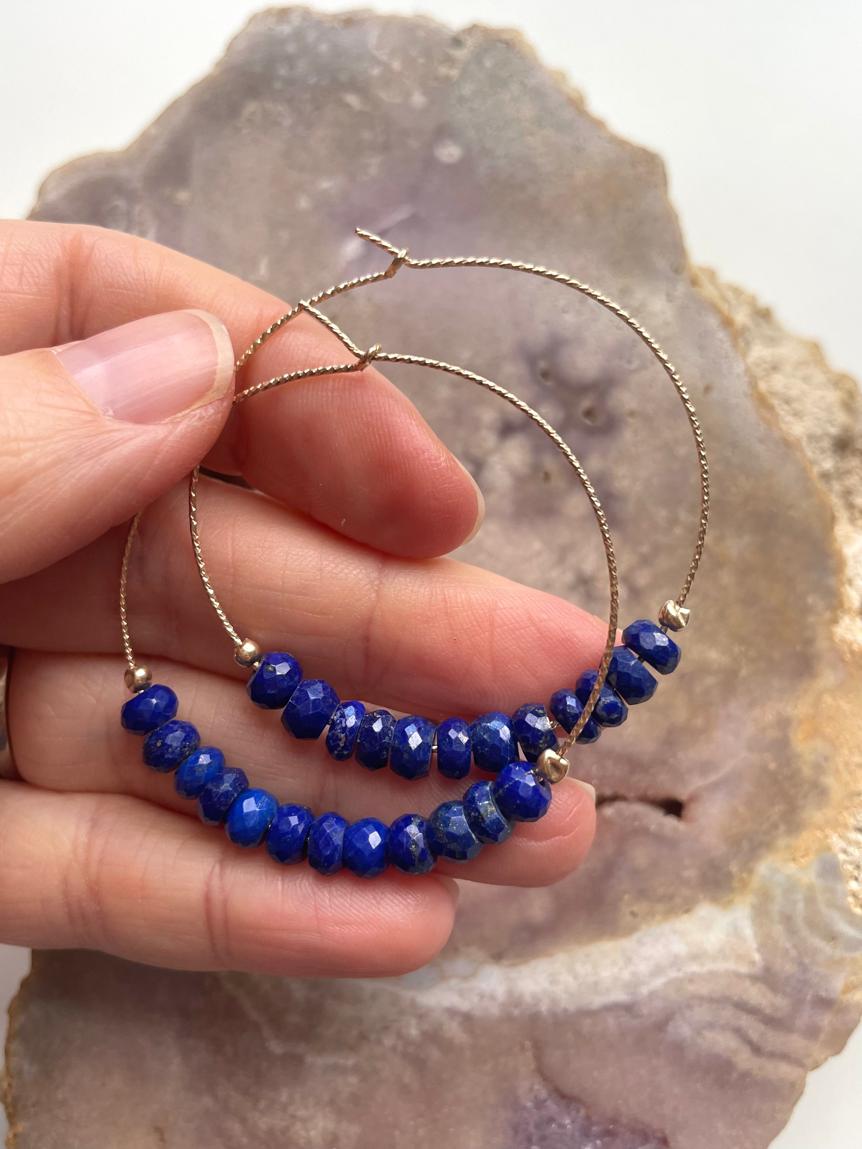 Lapis Lazuli Hoop Earrings - Natural Stone Jewelry for Women | Elegant Blue Gemstone Earrings for Everyday Wear & Special Occasions