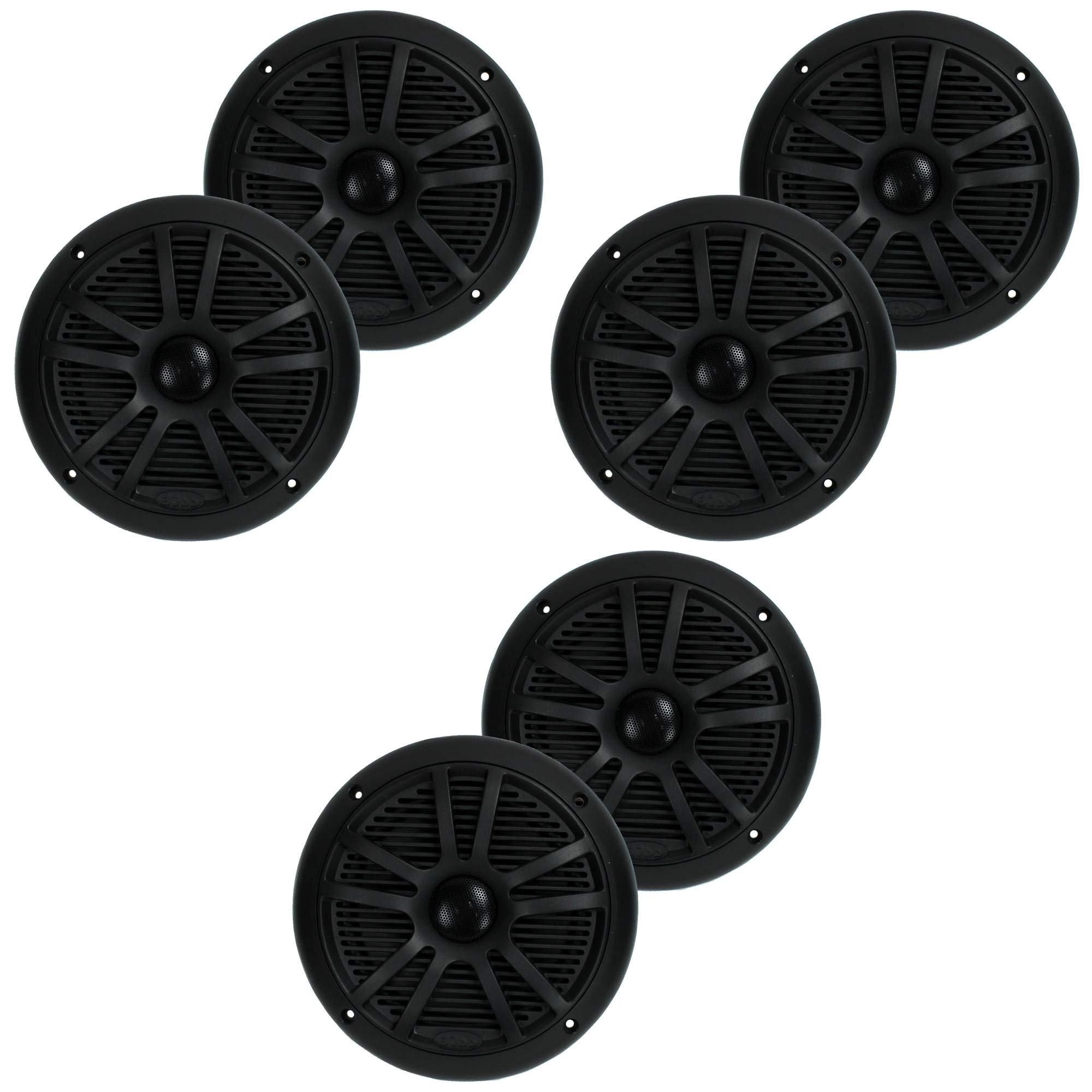 BOSS Audio MR6B 6.5 Inch 180W Dual Cone Marine Speakers (6 Pack) - Waterproof Boat Audio System for Marine, RV, ATV & Outdoor Use
