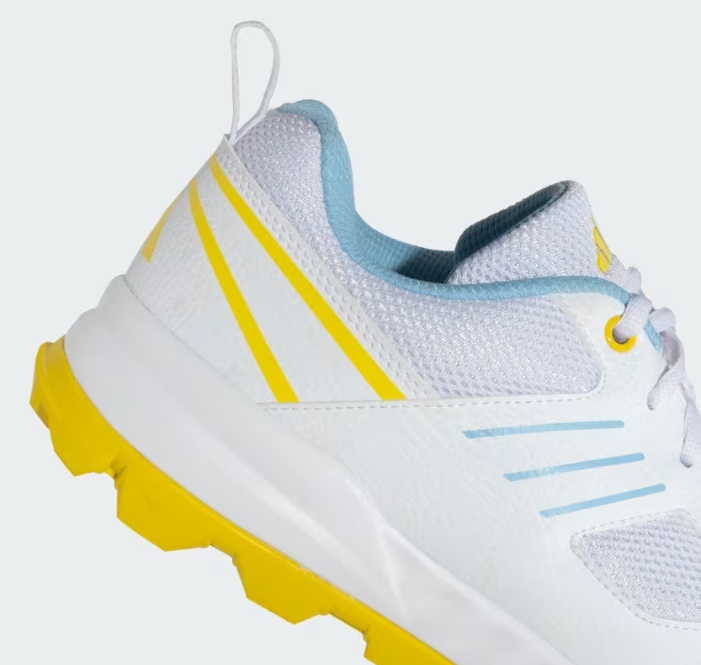 Adidas Cri Hase 23 M Cricket Shoes for Men - Cloud White/Clear Blue/Yellow | Lightweight & Durable for Professional Cricket Matches & Training