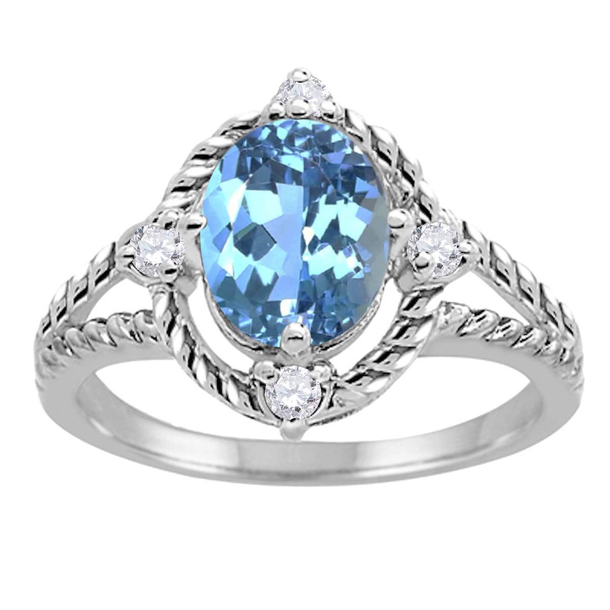 1.85 Carat Blue Topaz & Diamond Engagement Ring for Women - 10K White Gold Prong Setting | Perfect for Weddings, Anniversaries & Special Occasions