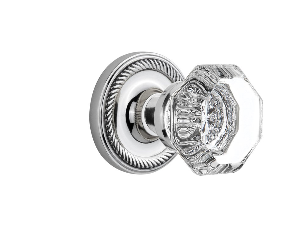 Vintage Waldorf Crystal Door Knob with Rope Rosette - Antique Style Cabinet & Drawer Pull for Home Decor - Perfect for Bedroom, Bathroom, and Vintage Furniture Restoration