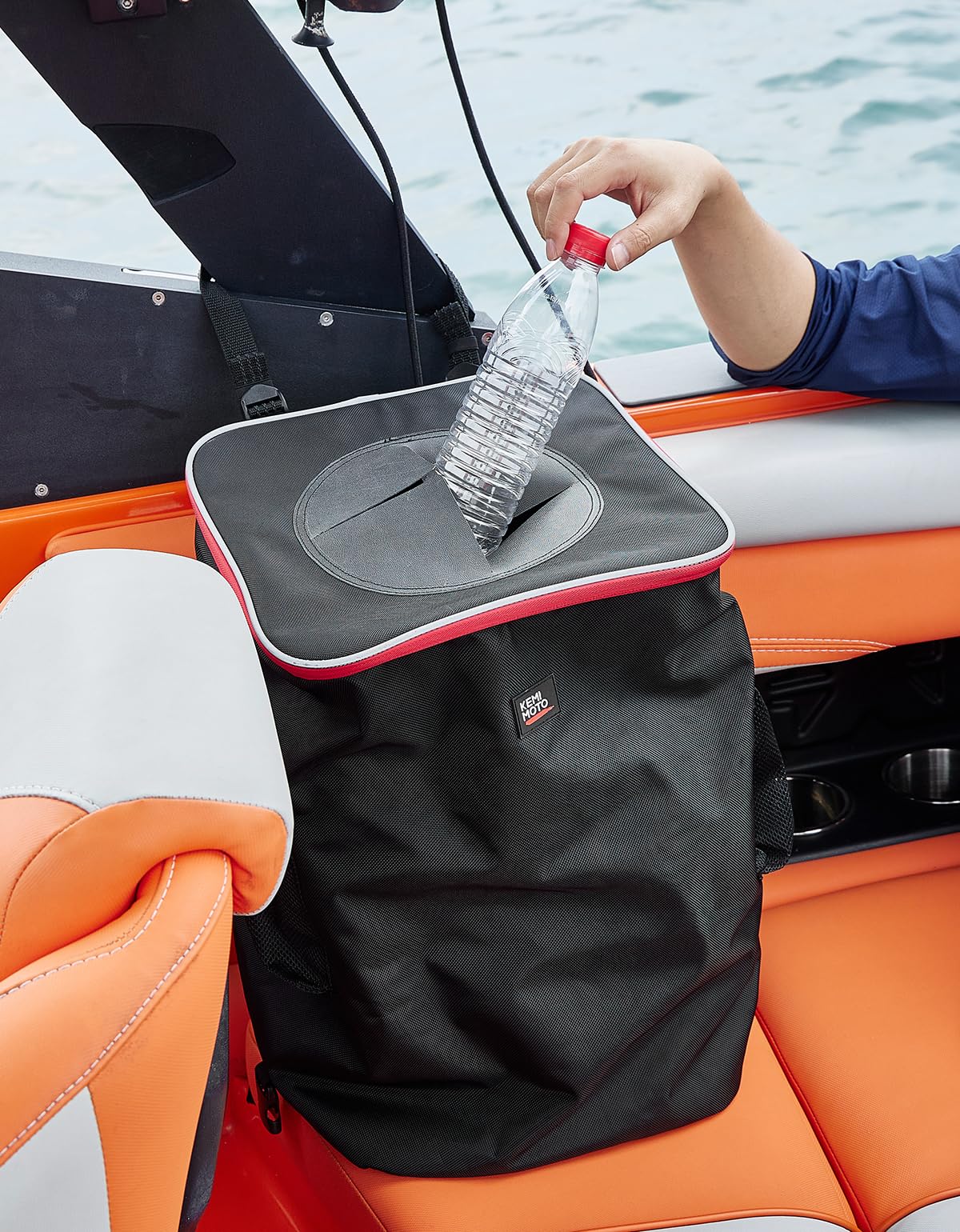 KEMIMOTO Collapsible Boat Trash Can with Lid - Portable Reusable Garbage Bin for Boating, Camping, RV, Pontoon & Kayak | Waterproof Outdoor Storage Bag for Marine & Travel Use