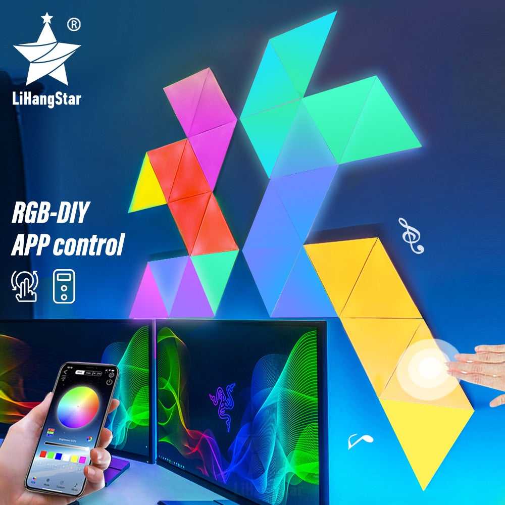Triangle LED Light Panels for Gaming - RGB Color Changing LED Lights with App & Remote Control - Perfect for Streaming Setup, Home Theater, and Room Decor