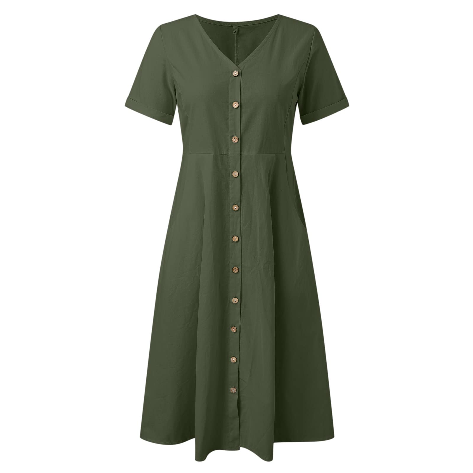 UYTOGOFE Women's Cotton Linen Summer Dress with Pockets - Mid-Length Casual Boho Dress for Beach, Vacation & Everyday Wear